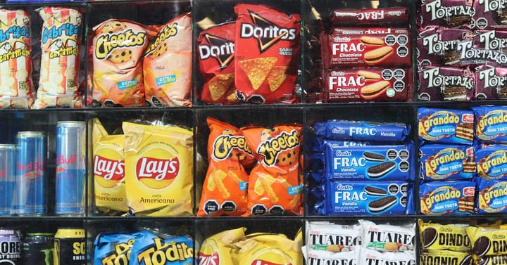 high calorie snacks in a vending machine